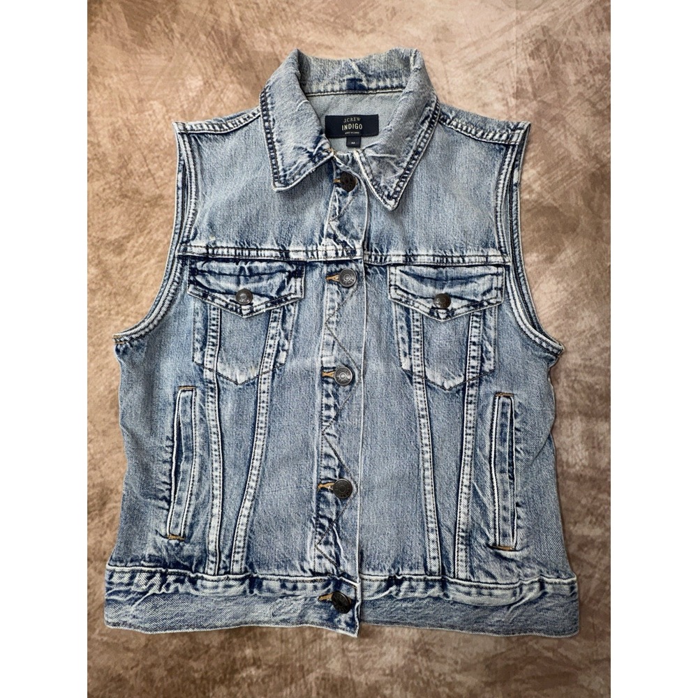 J. Crew Indigo Light Blue Wash Denim Vest Womens Size Medium